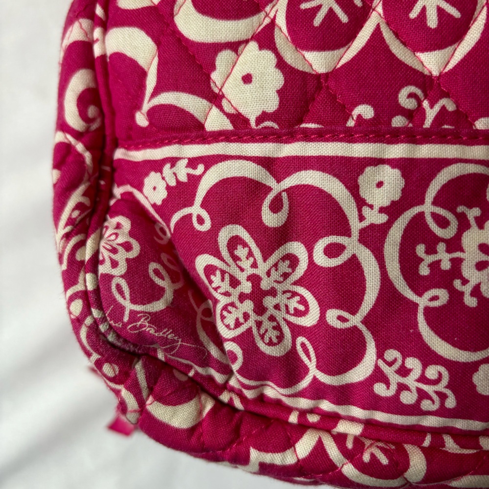 Vera Bradley Shoulder Bag Twirly Bird Pattern Purse Hot Pink White Carry On Bag - Picture 6 of 16